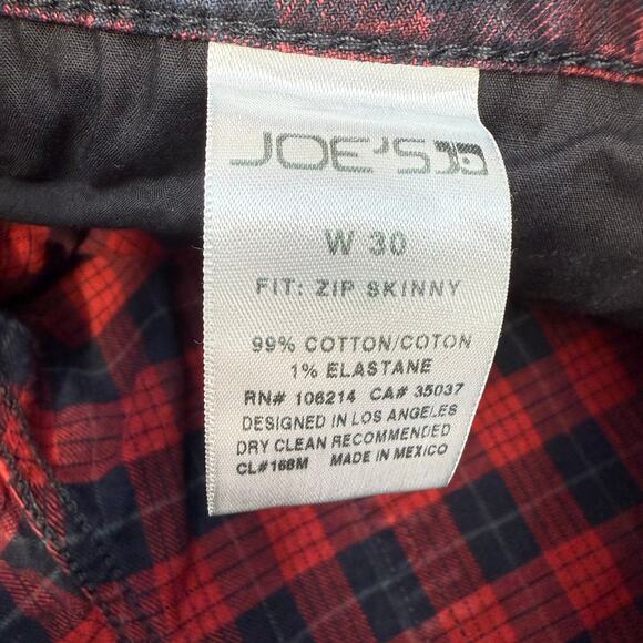 Joe's Jeans Women's 30 (10) Red Black Plaid Zip Skinny Moto Style Slash Pockets - Picture 8 of 14